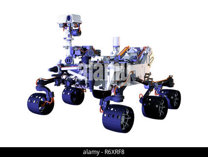 3D-Rendering Mars Rover auf Weiß Stockfoto