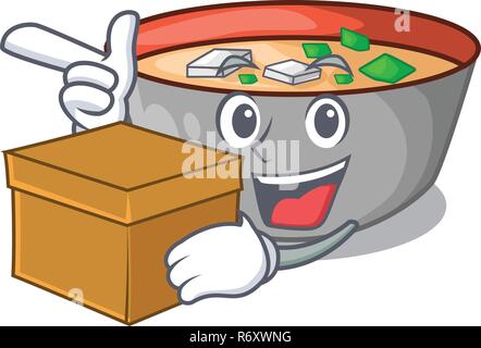 Mit box asiatische Suppe Tasse auf Maskottchen isoliert Stock Vektor