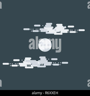 Nacht Vektor flachbild Abbildungen oder Banner. Mond mit Wolken. Flache Darstellung von Himmel und Wetter Rundfunk, Cloud und Leben, Zeitraum und Zyklus für Banner von mobile App Hintergründe Stockfoto