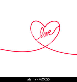 Herz und Liebe im kontinuierlichen Zeichnen von Linien in einem flachen Stil im kontinuierlichen Linien zeichnen. Durchgehende schwarze Linie. Die Arbeit von flachen Design. Symbol der Liebe und der Zärtlichkeit Stockfoto
