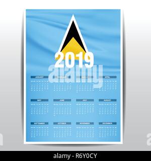 Kalender 2019 Saint Lucia Flagge Hintergrund. Englische Sprache Stock Vektor