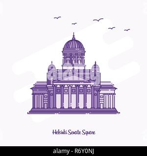 HELSINKI SENATE PLATZ Sehenswürdigkeit Lila gepunktete Linie skyline Vector Illustration Stock Vektor