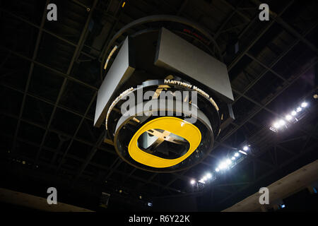 Eugene, OR - Oktober 7, 2018: Leere Matthew Knight Arena in Eugene Oregon, wo die Universität von Oregon Ducks Basketball Mannschaft ihre Heimspiele spielt. Stockfoto