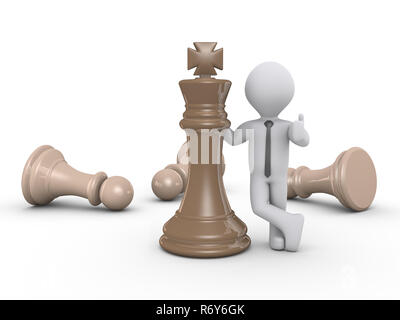 3d-Geschäftsmann und König Schachfigur Stockfoto