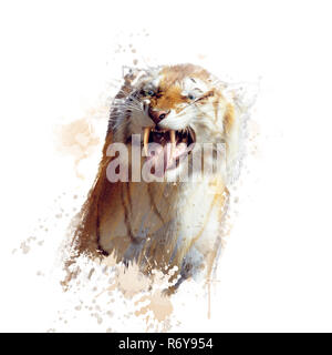 Sabertooth tiger portrait Aquarell Stockfoto