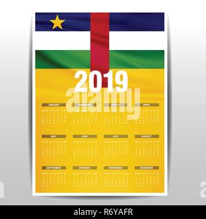 Kalender 2019 Zentralafrikanische Republik Flagge Hintergrund. Englische Sprache Stock Vektor