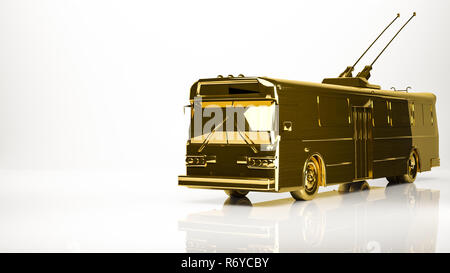 Goldene 3D-Rendering ein Auto Trolebus in einem studio Stockfoto