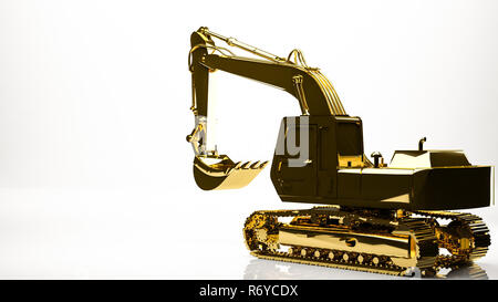 Goldene 3D-Rendering ein Bau-Bagger in einem studio Stockfoto