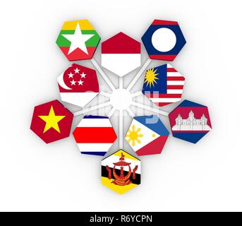 ASEAN-Mitglieder der Gewerkschaft Nationalflaggen Stockfoto