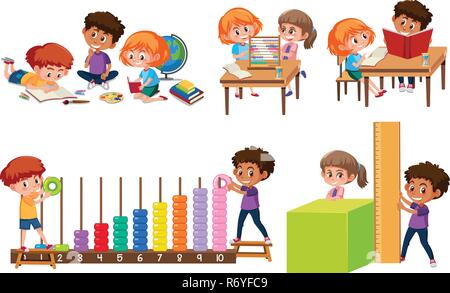 Satz von Kinder lernen Mathematik Abbildung Stock Vektor