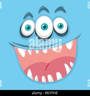 Drei Blue eyed Monster Gesicht Abbildung Stock Vektor