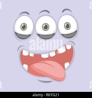 Drei eyed Monster Gesichtsausdruck Abbildung Stock Vektor