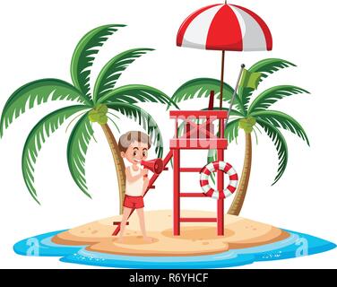 Isolierte Insel mit Bademeister Abbildung Stock Vektor