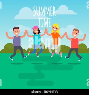 Gruppe springen Foto. Flaches Design Zeichen. Vektor Stock Vektor