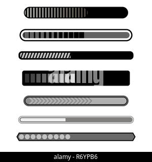 Fortschritte der Ladebalken graue Symbole Stockfoto