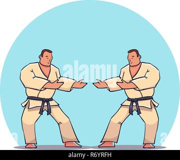 Hand gezeichneten Charakter zwei Mans im Kimono. Vektor Stock Vektor