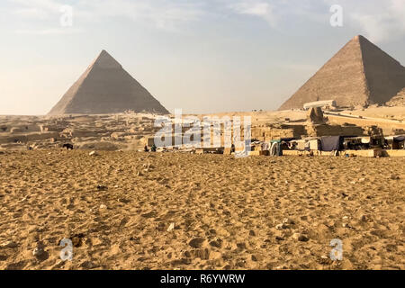 Pyramiden von Gizeh. Pyramiden von Ägypten. Das siebte Wunder der Welt. Alten Megalithen. Stockfoto