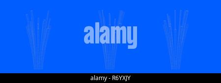 3D-Rendering von drei Bäumen als Linien auf blauem Hintergrund Stockfoto