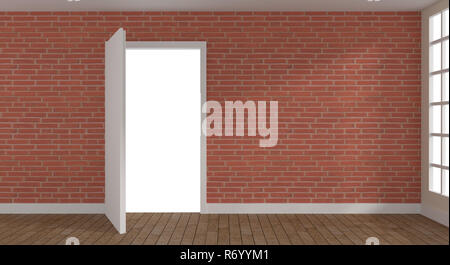 Offene Tür in einem hellen Zimmer Stockfoto