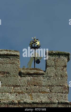 Gold Wetter Vene auf St Clement's Church Tower. Powderham, Exeter, Devon, Großbritannien. Stockfoto