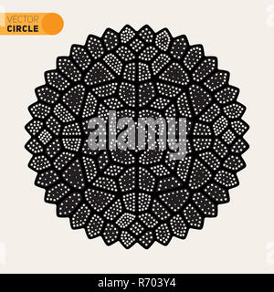 Vector Schwarz / Weiß gepunktete Radial Tattoo Stil Mandala Ornament Stockfoto