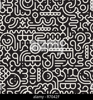 Nahtlose Black And White Line Kunst geometrische Doodle Vektormuster Stockfoto