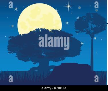 Vector Illustration der Nacht Landschaft auf die Natur Stock Vektor