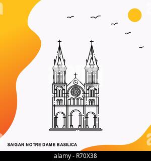 Reisen SAIGAN die Notre Dame Basilica Plakat Vorlage Stock Vektor