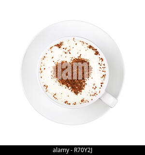 Weiße Tasse Cappuccino auf Untertasse isoliert Stockfoto