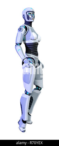 3D-Rendering weiblichen Roboter auf Weiß Stockfoto
