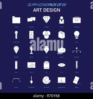 Kunst und Design Symbol in Weiß auf blauem Hintergrund. 25 Symbol Pack Stock Vektor