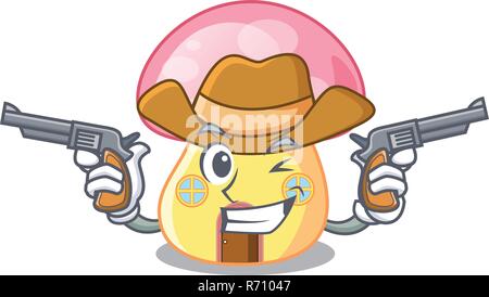 Cowboy Haus Pilz auf Maskottchen isoliert Stock Vektor