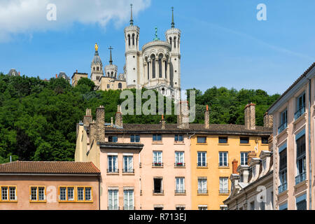 Basilika Notre-Dame de Fourvière, Weltkulturerbe der UNESCO, Lyon, Rhone, Frankreich Stockfoto