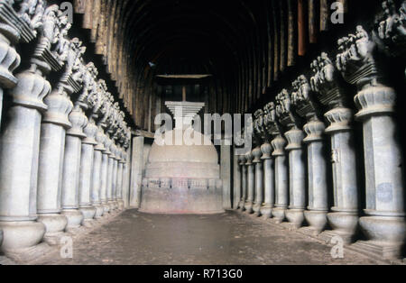 Buddhistische Stupa, chatiya Halle auf Karla Höhlen, Pune, Maharashtra, Indien Stockfoto