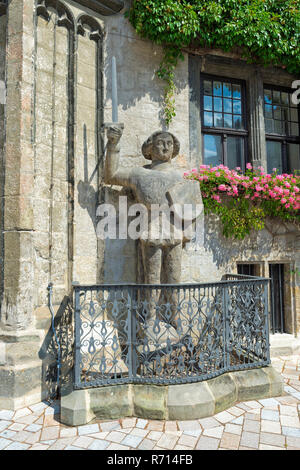 Rathaus, Roland, Weltkulturerbe der UNESCO, Quedlinburg, Harz, Sachsen-Anhalt, Deutschland Stockfoto