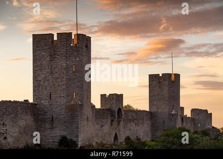 Mittelalterliche Stadtmauer mit Wehrtürmen, Weltkulturerbe der UNESCO, Visby, Gotland, Schweden Stockfoto