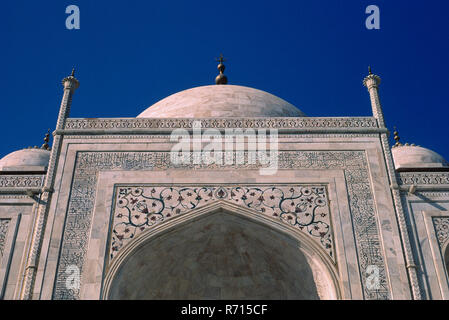 Nahaufnahmen von Taj Mahal 7 Wunder der Welt, Agra, Uttar Pradesh, Indien Stockfoto