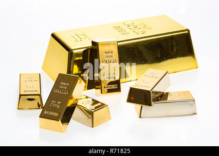 1 kg, 1000 g Gold Bar und mehrere 200 g Goldbarren, 999,9 Feingold Stockfoto