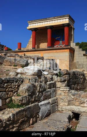 Bastion, Palast der Minoer, Knossos, Kreta, Griechenland Stockfoto
