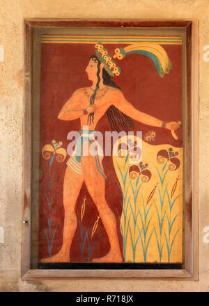 Wandbild, Palast der Minoer, Knossos, Kreta, Griechenland Stockfoto