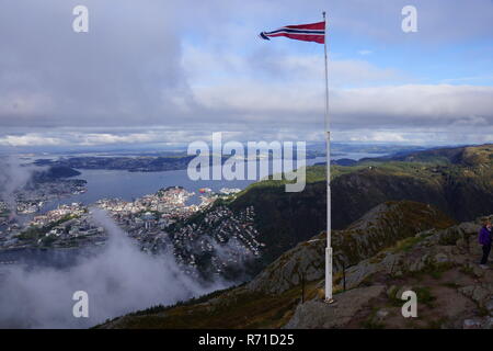 Blick auf Bergen, vom Berg Fløyen Stockfoto