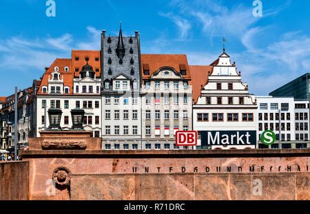 LEIPZIG, Deutschland - Juli 28, 2018: Der Markt, von 1950 bis 1954 den Platz des Friedens (Ort des Friedens) Stockfoto
