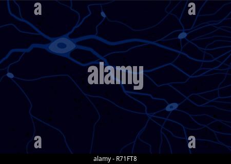 Nerv celles mit Axone, Vector Illustration, blau auf dunklem Hintergrund Stock Vektor