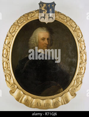 Dionys van Nijmegen, Porträt von Jean Bichon (1716-1801), Administrator der VOC zwischen 1759 und 1795, Portrait Malerei visuelles Material Leinen Öl Gemälde Leinwand, Nijmegen 1764 (schwarze Farbe) Heraldik Dutch East India Company VOC Rotterdam Gouverneur Stockfoto