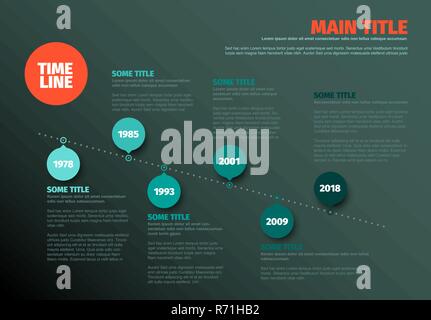 Vektor minimalistischen diagonal timeline Berichtsvorlage Infografik mit Kreisen - dark teal Version Stock Vektor