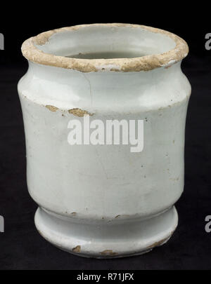 Steingut salbe Glas, zylindrisch, auf Standfuß, transparent weiß glasiert, Salbe jar pot Halter Boden Keramik Steingut Glasur Glasur aus Zinn finden, Hand gebacken 2 x glasierte Irdenware Salbe jar Zylindrische auf Standfuß