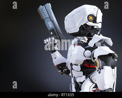 3D-Rendering eines futuristischen Roboter cop Holding gun. Stockfoto