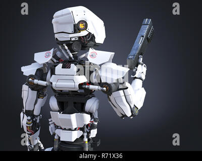 3D-Rendering eines futuristischen Roboter cop Holding gun. Stockfoto