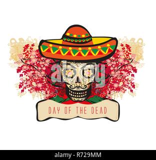 Schädel und Blumen Day of The Dead Stock Vektor