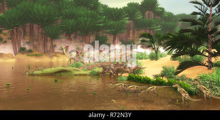 Kreidezeit Dinosaurier Fluss Stockfoto